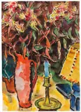Stillleben mit Blumenvase und Kerzenständer by Karl Schmidt-Rottluff, 1968, Watercolor, sold Dec 2016