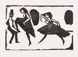 Akrobatischer Tanz - Tanzgruppe, Mann maskiert by Ernst Ludwig Kirchner, 1910, Woodcut, sold Dec 2016
