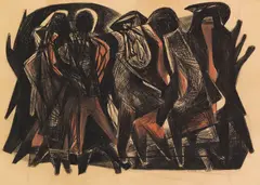 Hans Uhlmann, Ohne Titel (Figurale Komposition), 1951, Colored chalk