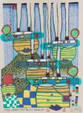 Pazifikdampfer by Friedensreich Hundertwasser, 1985, Woodcut printed in colours, sold Dec 2016
