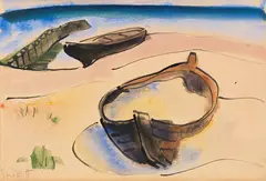 Karl Schmidt-Rottluff, Fischerboote am Strand, Wohl 1930/40, Watercolor