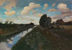 Otto Modersohn, Moorkanal mit hohem Himmel, 1893, Oil on cardboard