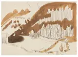 Landschaft bei Davos (Berglandschaft im Winter, Bewaldete Berglandschaft) by Ernst Ludwig Kirchner, Ca. 1937, Pencil drawing, sold Dec 2016