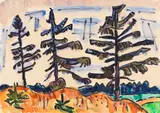 Die drei Tannen by Karl Schmidt-Rottluff, 1961, Watercolor, sold Dec 2016