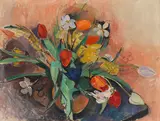 Rudolf Levy, Vase mit Tulpen und Narzissen, 1919, Oil on canvas