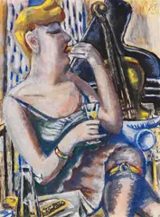 Paul Kleinschmidt, Die Musikantin in der Pause (Essende, Damenkapelle), 1944, Gouache