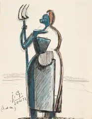 Julio González, Deux Paysannes à la Fourche N° 5, 1932, Watercolor