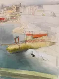 Karl Hubbuch, Marseille mit badender Frau, Um 1928/29, Watercolor