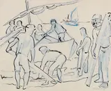 Max Pechstein, Boote zu Wasser II, 1925, Colored chalk