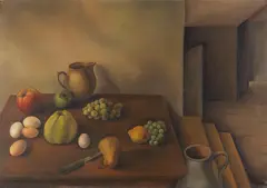 Erna Dinklage, Stilleben mit Früchten und Eiern, Um 1925, Oil on canvas