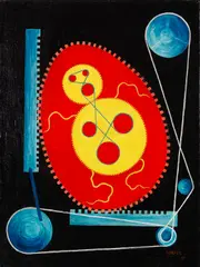 Hermann Schütte, Ohne Titel (Zahnräder), 1961, Oil on canvas