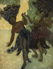 Leo Putz, Tanzende Negerinnen, 1904, Oil on cardboard