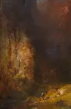 Carl Spitzweg, Wanderer in der Gebirgsschlucht bei Gewitter