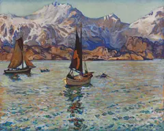 Julius Seyler, Lofotenlandschaft mit zwei Segelschiffen, Ca. 1911, Oil on canvas
