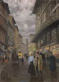 Charles (Karl) Vetter, Münchner Weinstraße mit Blick Richtung Theatinerkirche, rechts die Baugerüste des Rathauses, 1903, Oil on canvas