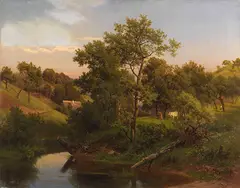 Eduard Leonhardi, Flussaue mit Bauernhaus und Viehhirte, 1867, Oil on canvas