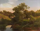 Eduard Leonhardi, Flussaue mit Bauernhaus und Viehhirte, 1867, Oil on canvas