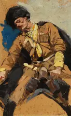 Franz Roubaud, Tscherkessischer Reiter, Ca. 1880/90, Oil on cardboard