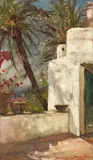 Hermione von Preuschen, Palmenterrasse (Capri), Ca. 1890, Oil on cardboard