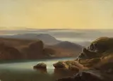Robert Kummer, Schottische Landschaft mit Fischer am Ufer, Oil on canvas