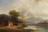 Anton Doll, Oberbayerische Landschaft mit Waschhaus am See, Ca. 1860-1880, Oil on canvas