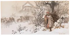 Anton von Werner, Irregang (Schneesturm im Kirchhof), 1870, Watercolor