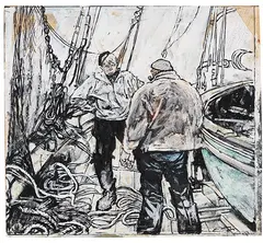Eduard Thöny, An Deck, Ca. 1900-1920, India ink drawing