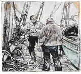 Eduard Thöny, An Deck, Ca. 1900-1920, India ink drawing