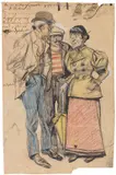 Eduard Thöny, Unterhaltung, 1897, Pencil drawing