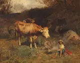 Friedrich Otto Gebler, Rast des Hirtenjungen mit seinen Tieren, 1866, Oil on canvas