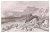 Anton von Werner, Blick auf die Burgruine Regenstein im Harz, 1863, Pencil drawing