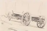 Anton von Werner, 3 Bll.: Ochsengespann. Deichsel mit Joch. Fuhrwerk (Skizzenbuchblätter), Ca. 1870-1890, Pencil drawing