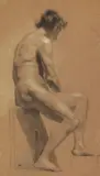 Koloman Moser, Zugeschrieben - Sitzender männlicher Akt (Akademiestudie)