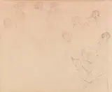 Ludwig Richter, Mädchenköpfe, Mädchenhalbfiguren und lesende Frau (Studienblatt)