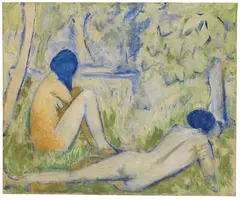 Otto Mueller, Zwei Mädchen auf der Waldwiese/Zwei Akte auf Waldwiese/Im Gras, Um 1910, Tempera