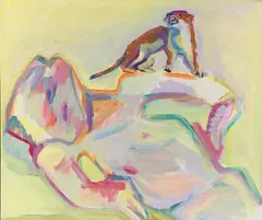 Maria Lassnig, Ich bin der Hlg. Franziskus der Waldtiere (Selbstporträt mit Marder), 1995/96, Oil on canvas