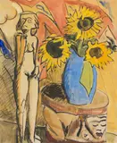 Stillleben mit Hocker und Holzfigur by Erich Heckel, 1924, Watercolor, sold Jun 2016