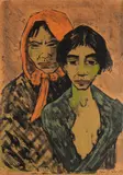 Otto Mueller, Zwei Zigeunerinnen (Zigeunermutter mit Tochter), 1926, Lithograph in colors