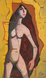 Karl Hofer, Stehender Mädchenakt in Maueröffnung, 1954, Oil on canvas