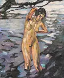 Leo Putz, Badende, stehender weiblicher Akt