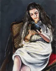 Andrea Lehmann, Auf dem Stuhl mit Vogel, 2007, Mixed media