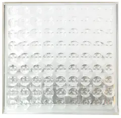 Ohne Titel by Adolf Luther, 1972, 81 eingeschliffene Linsen in Glasplatte, quadratisch-konkaver Hohlspiegel, Plexiglashaube, Holz., sold Jun 2016