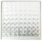 Adolf Luther, Ohne Titel, 1972, 81 eingeschliffene Linsen in Glasplatte, quadratisch-konkaver Hohlspiegel, Plexiglashaube, Holz.