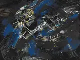 Fred Thieler, Komposition mit Weiß, Blau und Schwarz, 1959, Mixed media