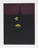 Yōzō Hamaguchi, Bottle with Lemons and Red Wall, 1981, Mezzotint