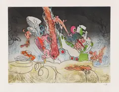 Les Oh-Tomobiles by Roberto Sebastian Echaurren Matta, 1972, Etching and aquatint in colors, sold Jun 2016