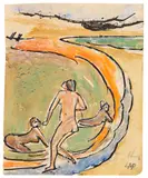 Max Pechstein, Badende an der Buhne, Wohl um 1912, Watercolor