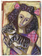 Mädchen mit Katze by Otto Dix, 1956, Pastel, sold Jun 2016