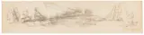 Lyonel Feininger, Dampfer und Segelboote (Zeichnung für ein Wandgemälde für das Marine Transportation Building auf dem Gelände der Weltausstellung New York 1939/40), 1938, Chalk drawing