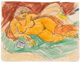 Max Pechstein, Liegender gelber Akt, 1911, Colored chalk